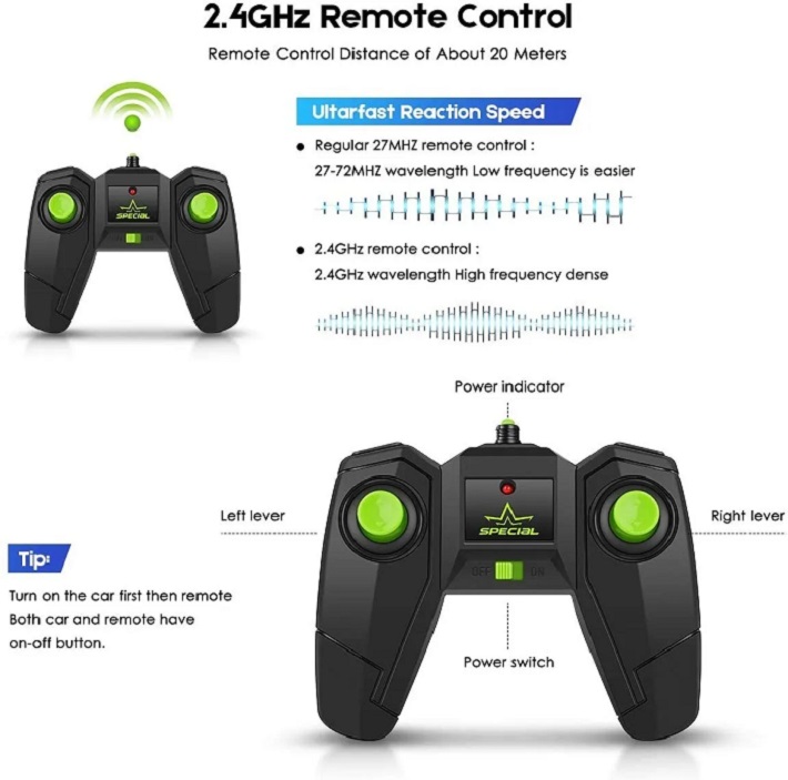 Vehículo Control Remoto Con Luz Led Para Niños Verde
