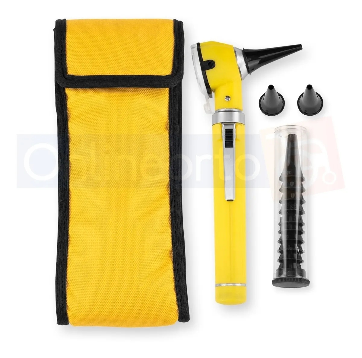 Otoscopio Medico Luz Led Fibra Optica Estudiante Con Funda Amarillo