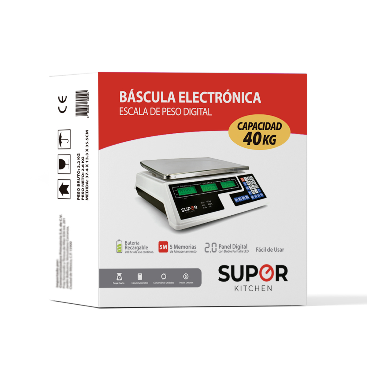 Bascula Comercial Digital Recargable 40kg Supor Negocio Cocina