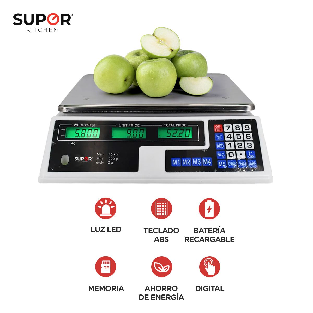 Bascula Comercial Digital Recargable 40kg Supor Negocio Cocina