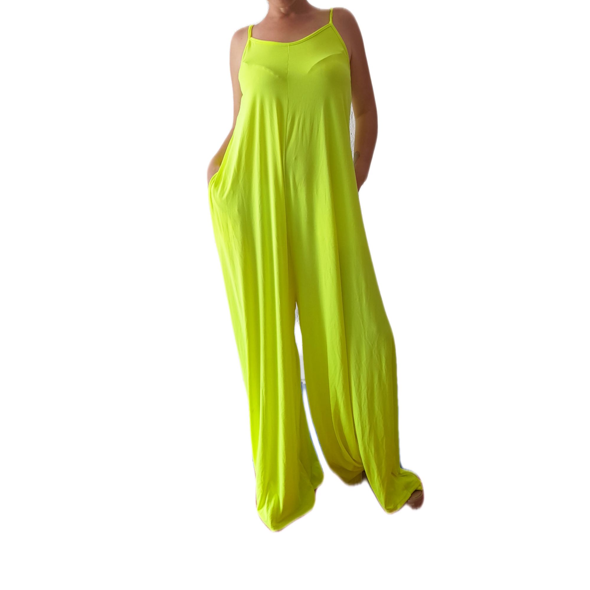 Palazzo Jumpsuit mono largo sin mangas amarillo neon 