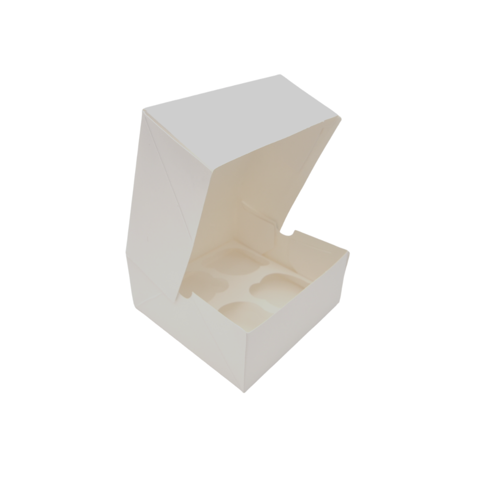 Caja Blanca Mate para Cupcakes - 4 Cavidades, 30 Piezas