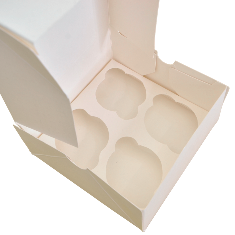 Caja Blanca Mate para Cupcakes - 4 Cavidades, 30 Piezas