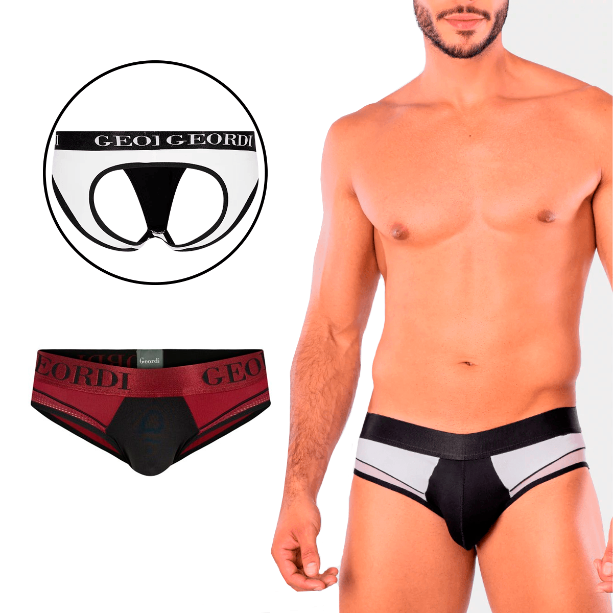 Calzoncillos Tipo Suspensorio Para Hombre, Pack de Trusas Tipo Suspensorio Para Hombres, Set de 2 Piezas Calzoncillos Brief, Pack de Trusas Suspensorio Rojo y Blanco