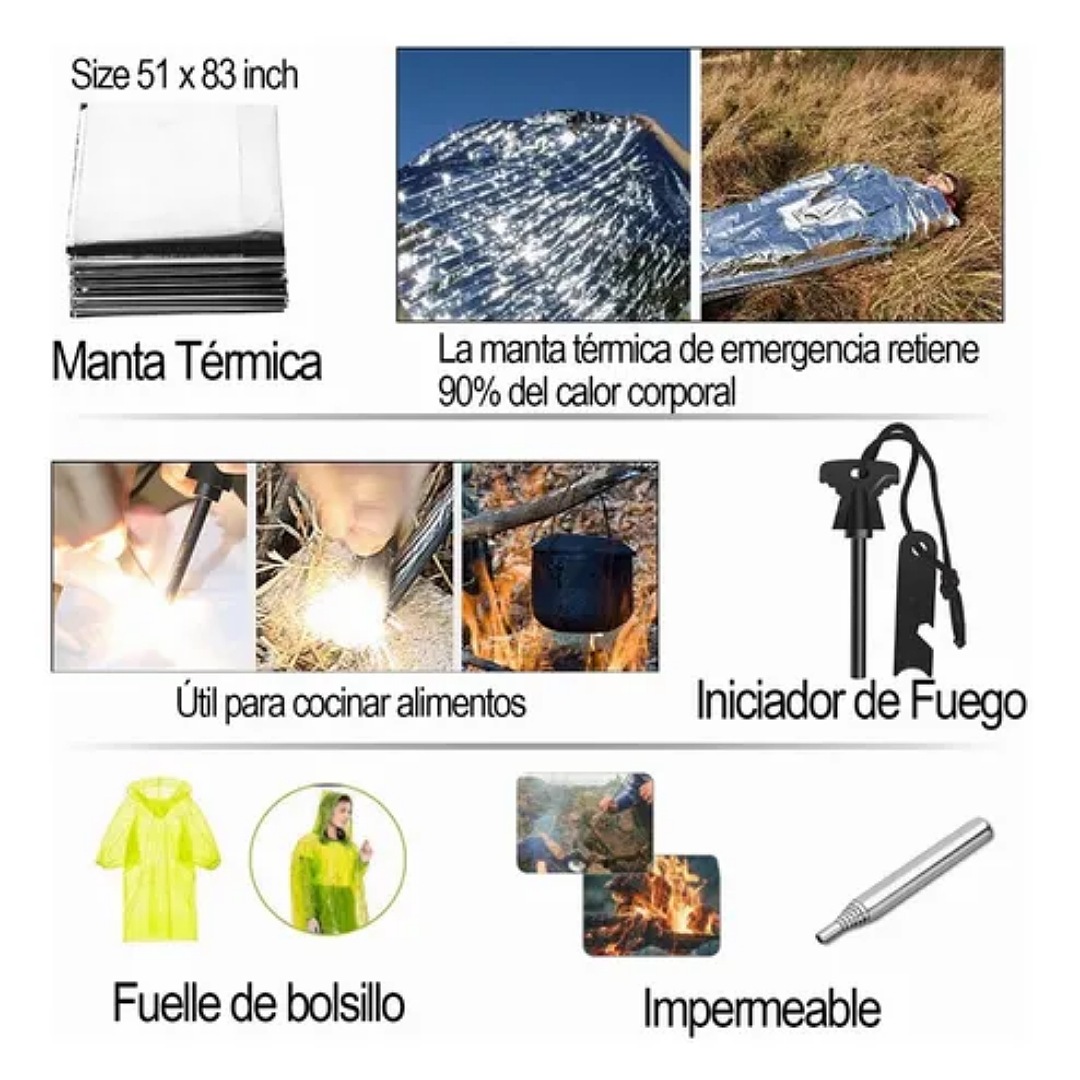 108pzs Kit De Supervivencia Emergencia Para Camping Portátil