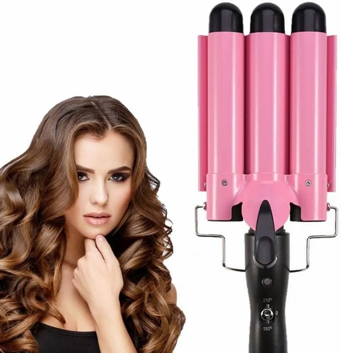 Rizadora De Cabello,varita De Rizador De 3 Barriles Rosa 