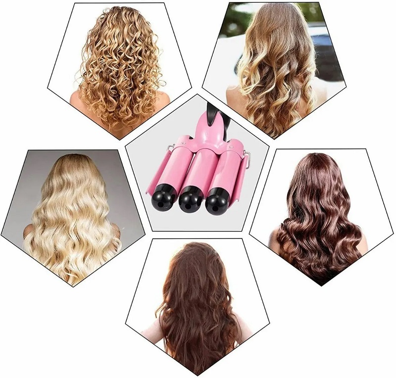 Rizadora De Cabello,varita De Rizador De 3 Barriles Rosa 