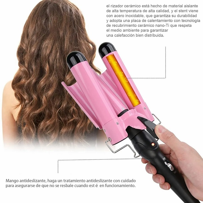 Rizadora De Cabello,varita De Rizador De 3 Barriles Rosa 