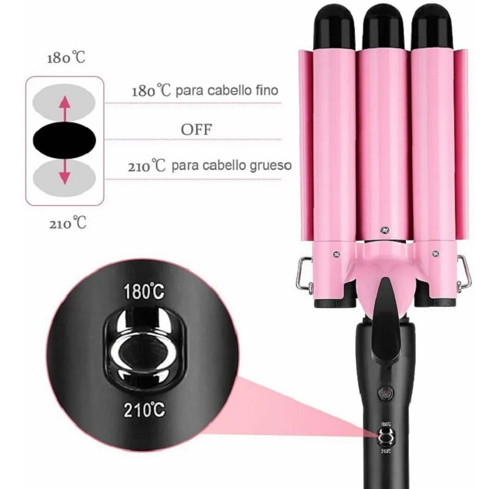 Rizadora De Cabello,varita De Rizador De 3 Barriles Rosa 
