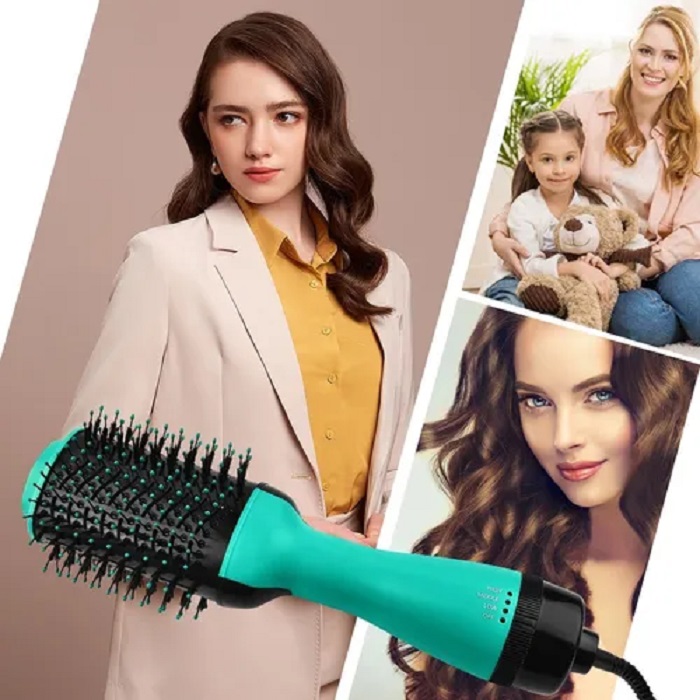 Cepillo Secador De Aire Caliente Para Alisar Cabello Verde