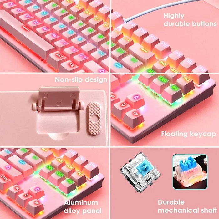 Kit de Teclado, Alfombrilla y Mouse Gamer Rosa