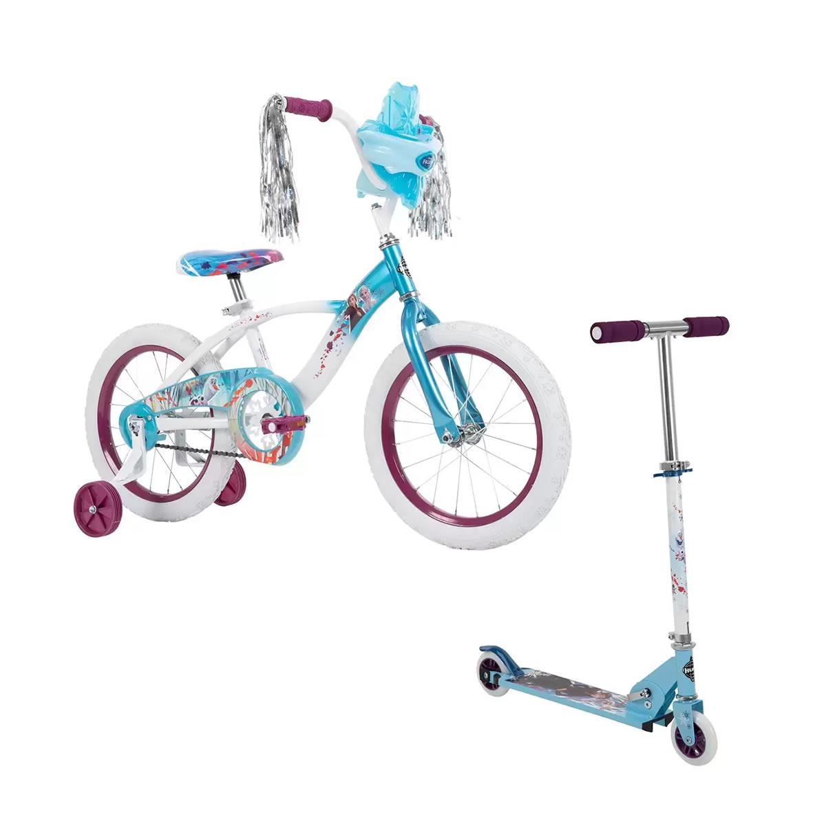 Combo De Bicicleta R16 Y Scooter Plegable Huffy Disney Frozen