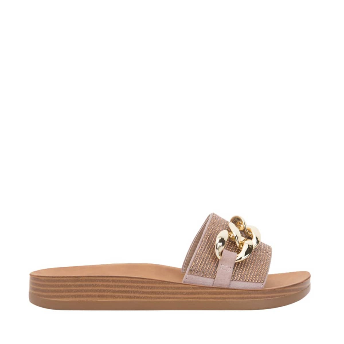 Sandalia casual marca Vi Line, tipo slide, color taupé, mod. 1028376