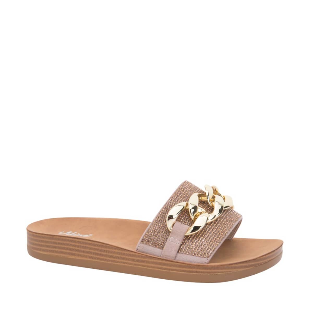 Sandalia casual marca Vi Line, tipo slide, color taupé, mod. 1028376