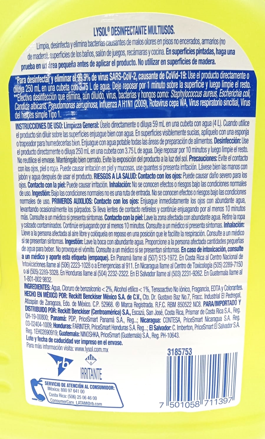 Limpiador Desinfectante Multiusos Lysol 594613 6 Litros CST