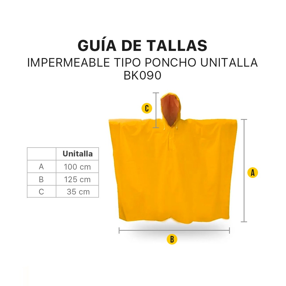 Impermeable Poncho Lluvias capamanga con reflejante Uso rudo Unitalla Unisex