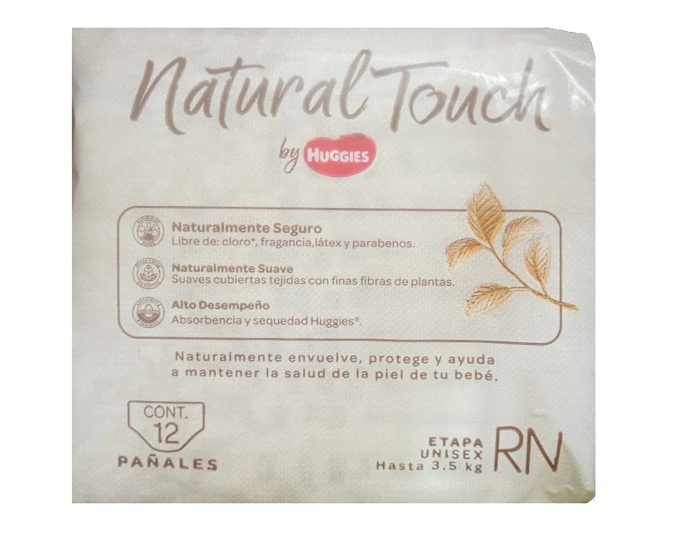 Huggies 12pz natural touch etapa RC recien nacido pañales de bebes