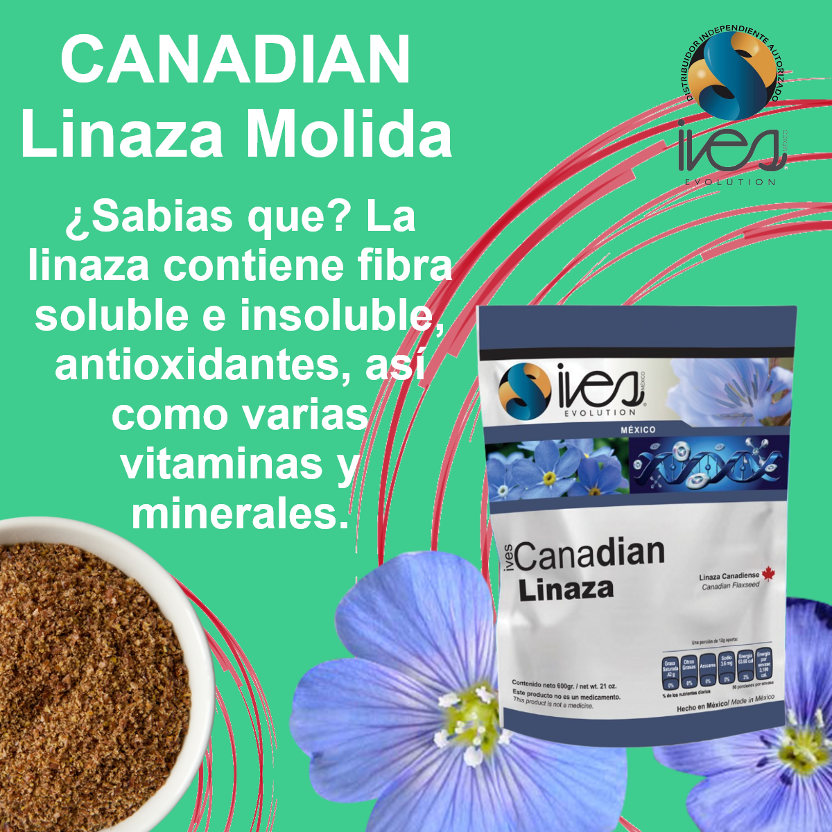 Canadian Ives Evolution México Linaza Canadiense Molida Cultivo Orgánico 600 Gr.