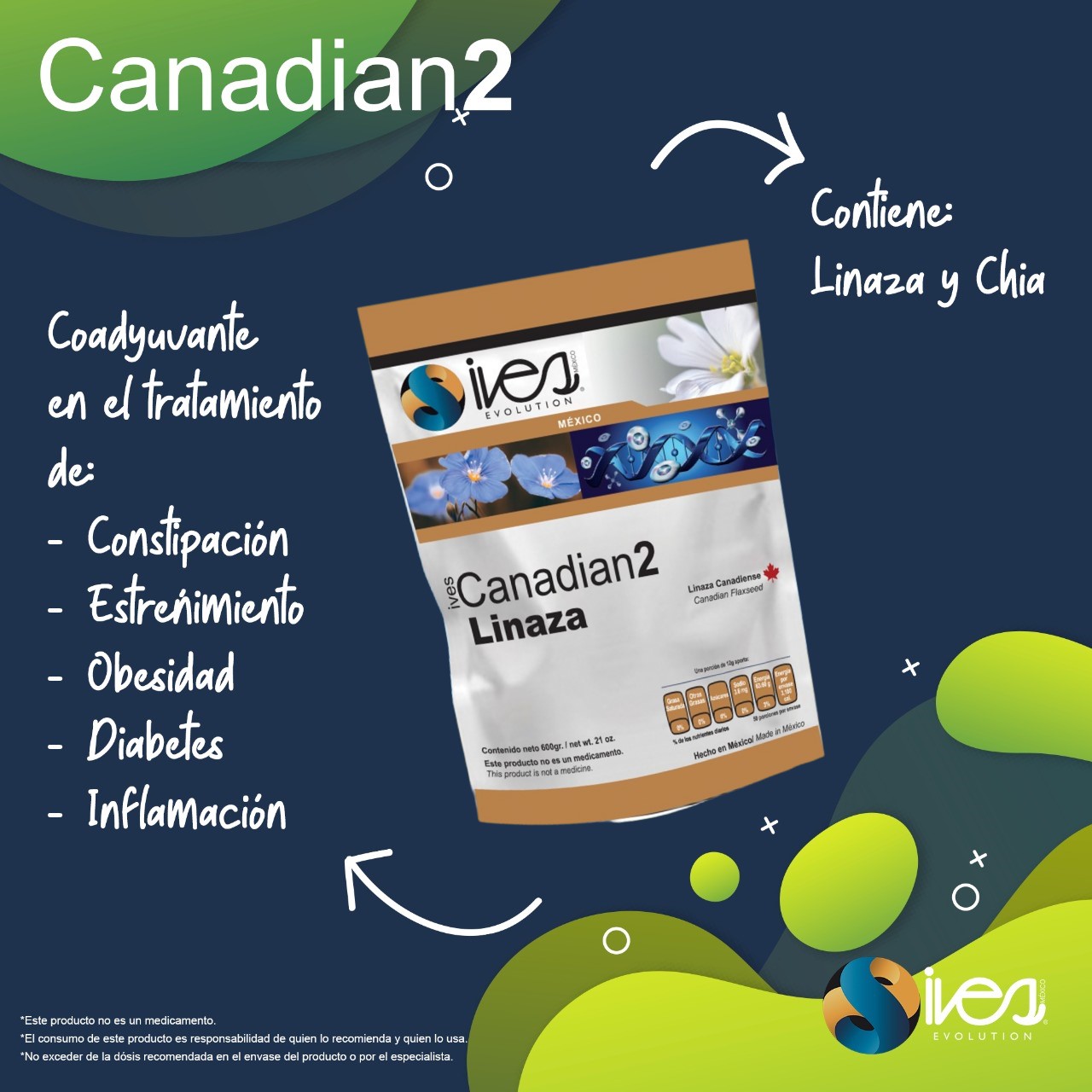 Canadian 2 Ives Evolution México Linaza Canadiense Entera Cultivo Orgánico 600 Gr.