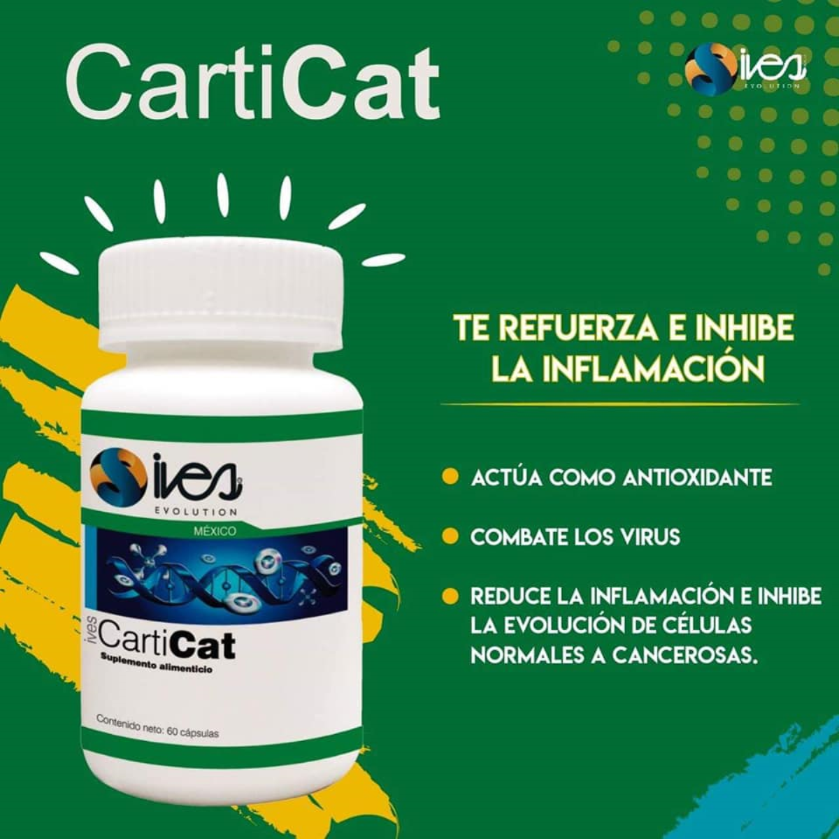 CartiCat Ives Evolution Mexico Cartílago de tiburón Uña de gato Ajo Ives México 60 Caps.