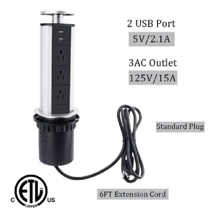 Cargador Usb Oculto Multicontacto De Torre 3 Us Plug Y 2 Usb