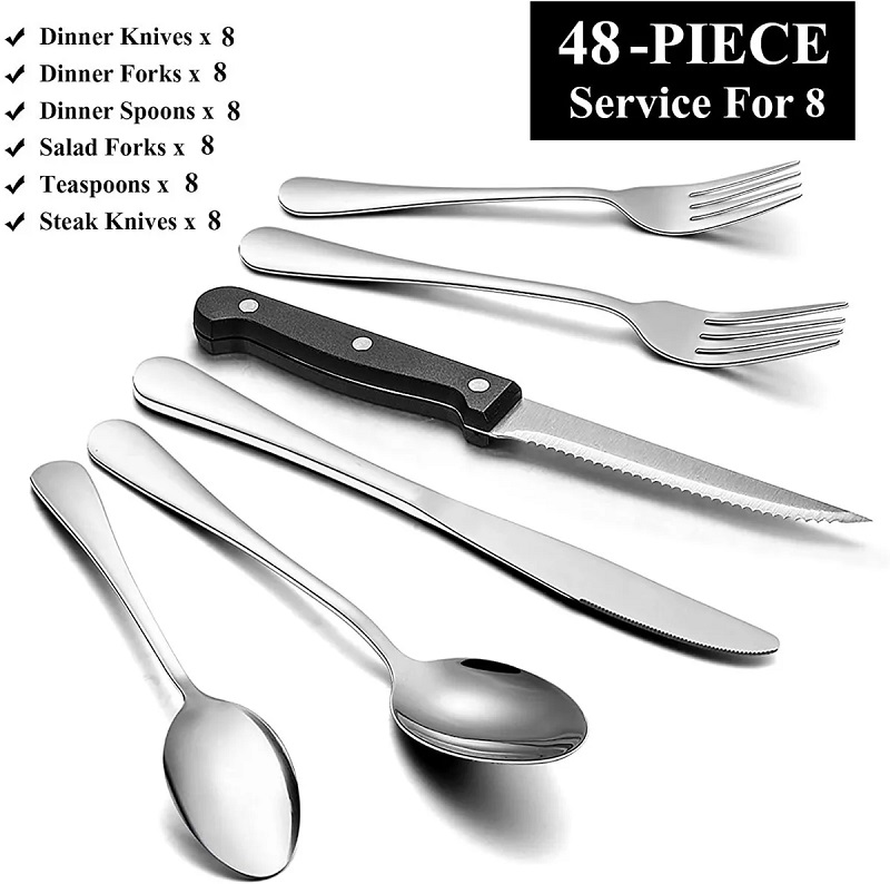 Set 48 Cubiertos Vajilla Cuchillo Cuchara Tenedor Color Plata