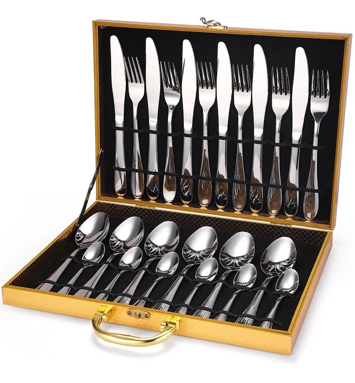 Set 24 Cubiertos Vajilla Cuchillo Cuchara Tenedor Color Plata