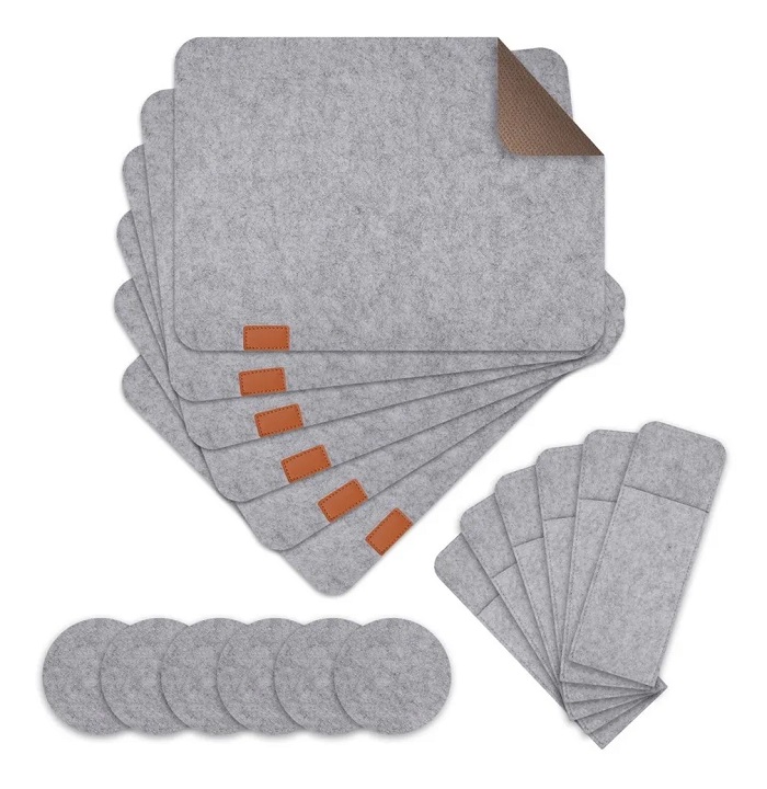 Set 18 Manteles Individuales Con Portavasos Antideslizante Gris