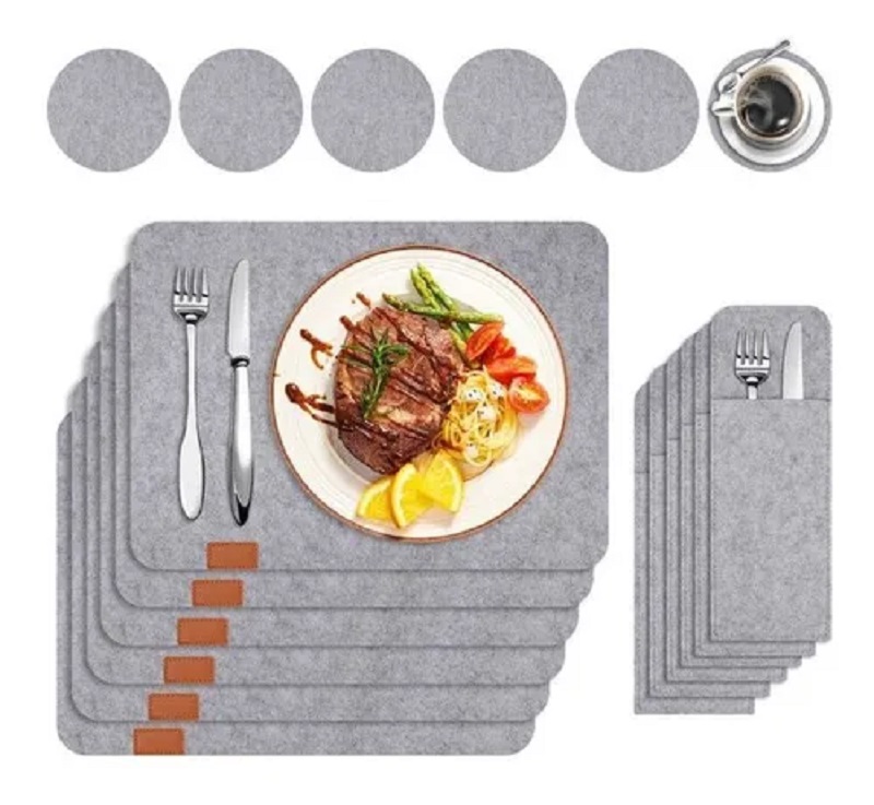 Set 18 Manteles Individuales Con Portavasos Antideslizante Gris