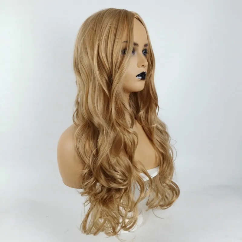 Peluca De Pelo Ondulado De Fibra Natural Con Degradado Rubio