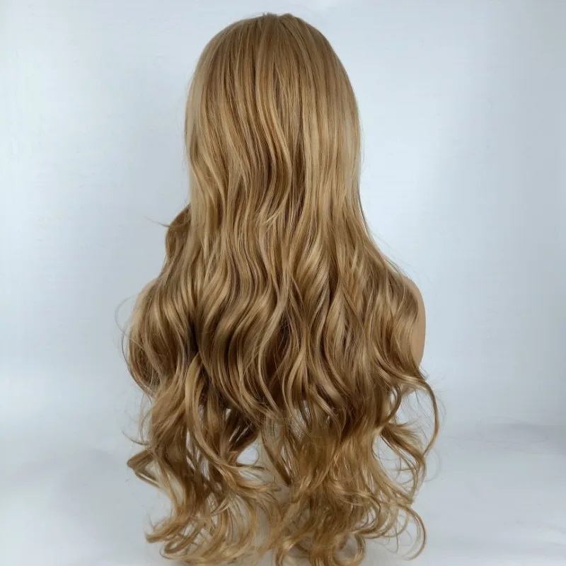 Peluca De Pelo Ondulado De Fibra Natural Con Degradado Rubio
