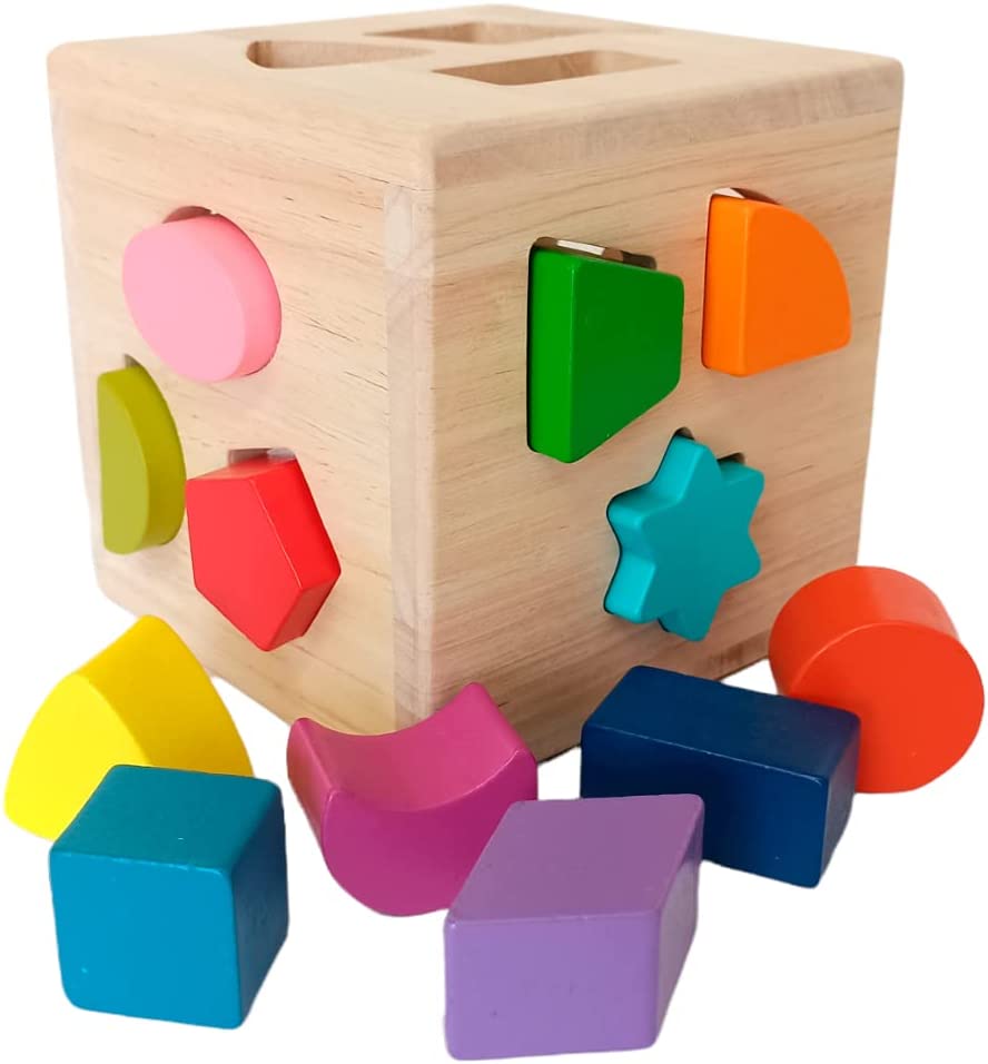 Cubo de madera Montessori para encajar