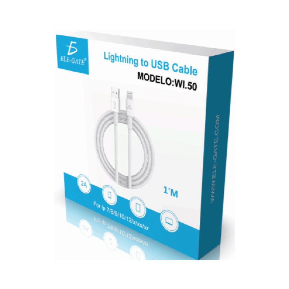 Cable USB A Lightning para IOS Transferir Datos Y Carga Ele-Gate WI50 Color Blanco