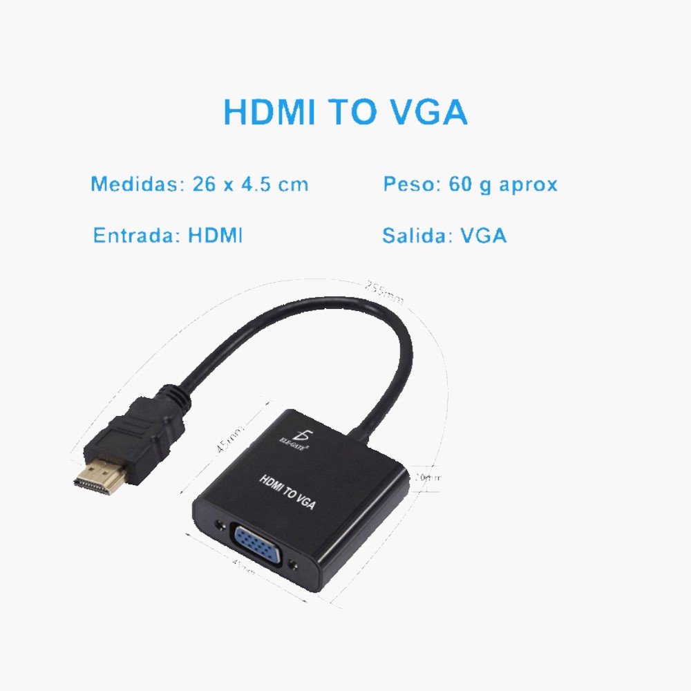 Convertidor, Adaptador HDMI A VGA Ele-Gate WI61 Color Negro