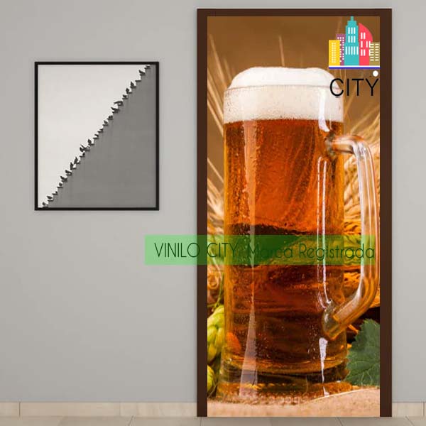 VINIL DECORATIVO PARA REFRIGERADOR CON TEMA DE CERVEZA DE BARRIL 