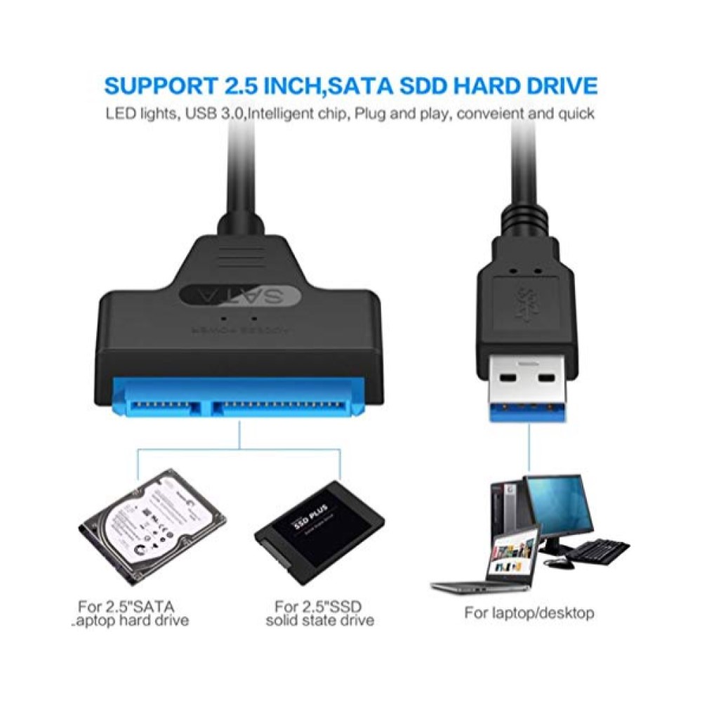 Cable Adaptador Disco Duro Hdd Ssd Usb 3.0 A Sata 2.5 Vimi SATA02U Color Negro