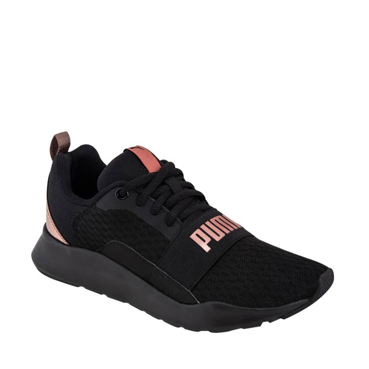 Tenis casual urbano de tela para mujer marca Puma color negro