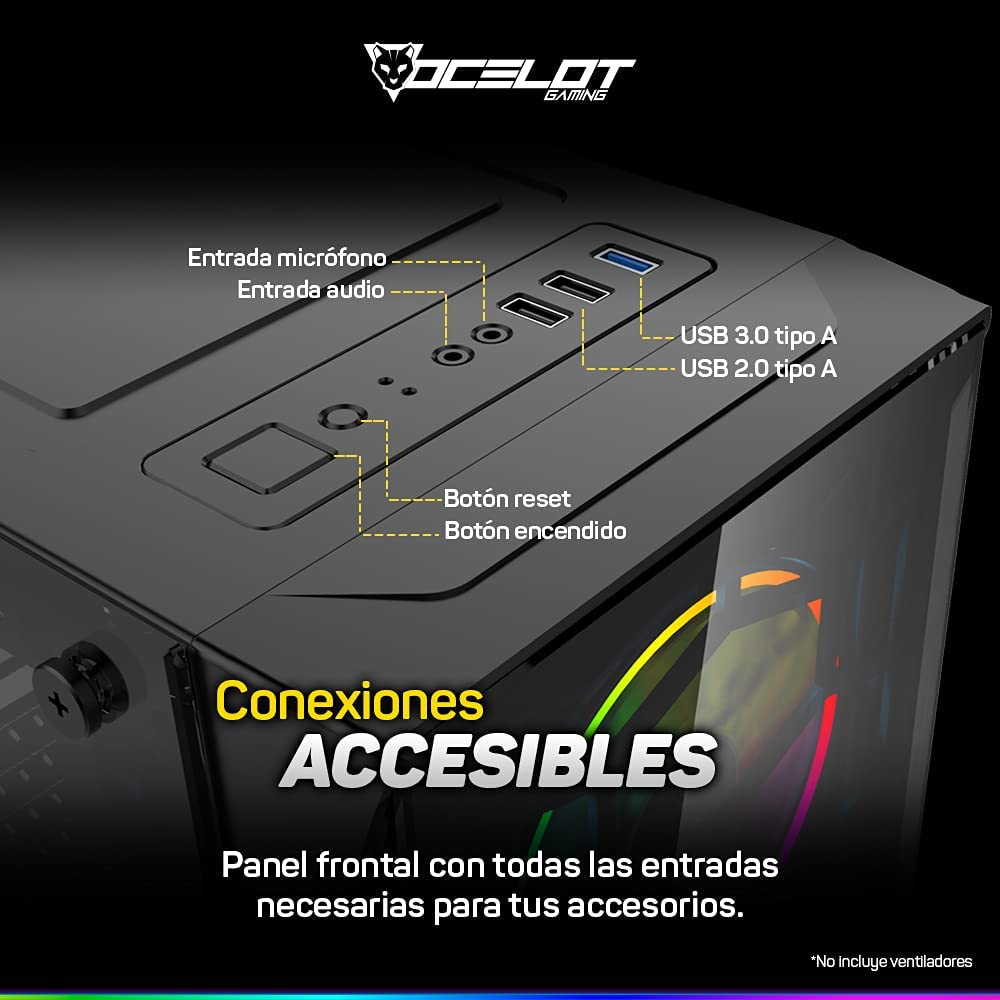  Gabinete Gamer Atx Ocelot Ogec01 Panel De Cristal Templado