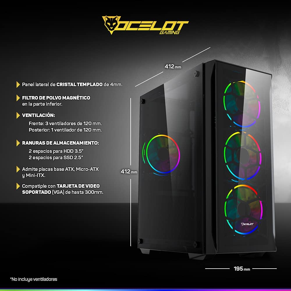  Gabinete Gamer Atx Ocelot Ogec01 Panel De Cristal Templado
