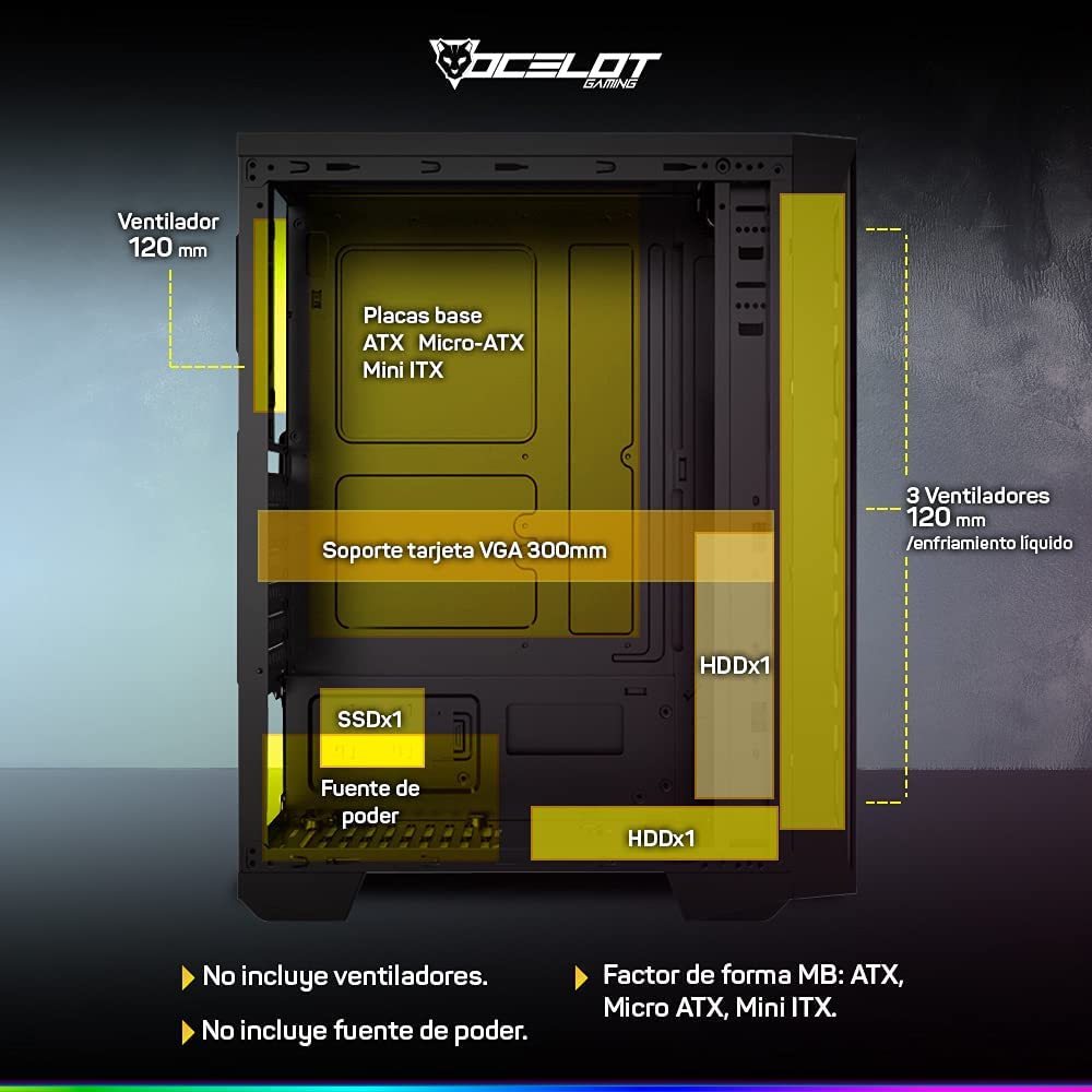  Gabinete Gamer Atx Ocelot Ogec01 Panel De Cristal Templado