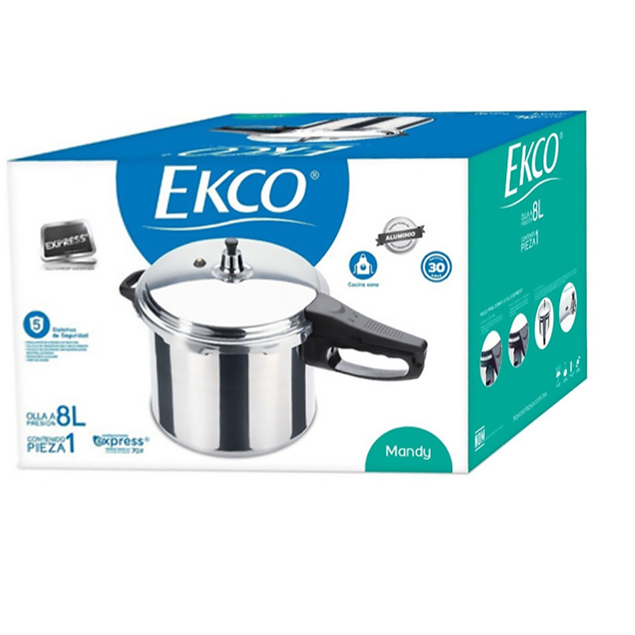 Olla De Presión Express Ekco® De 8 Litros Aluminio