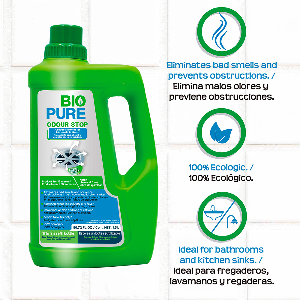 Tratamiento Contra Malos Olores En Tuberías Coladeras - Odour Stop -BIOPURE 1.5L