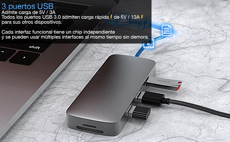 Adaptador USB C 10 en 1 , HDTV, USB, Ethernet, Lector de tarjetas SD/TF, VGA,1080P, admite pantalla simultánea HDMI + VGA, la misma resolución de pantalla es 1080P