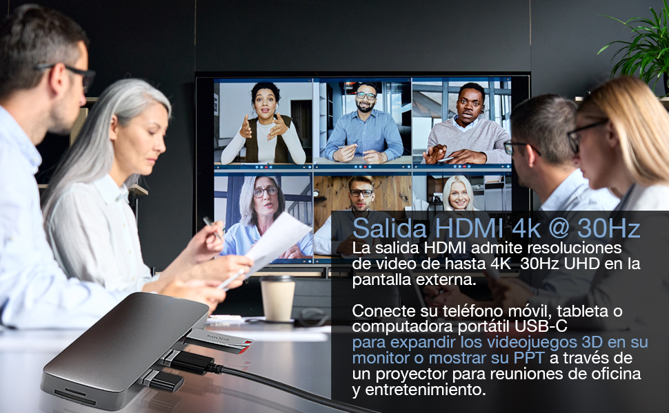 Adaptador USB C 10 en 1 , HDTV, USB, Ethernet, Lector de tarjetas SD/TF, VGA,1080P, admite pantalla simultánea HDMI + VGA, la misma resolución de pantalla es 1080P