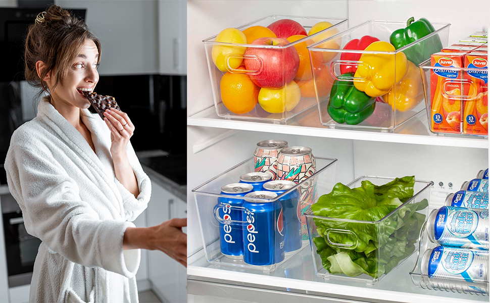 Juego de 8 organizador para despensa ideal para refrigerador, alacenas y espacios de alimentos 4 piezas medianas y cuatro grandes, libres de BPA