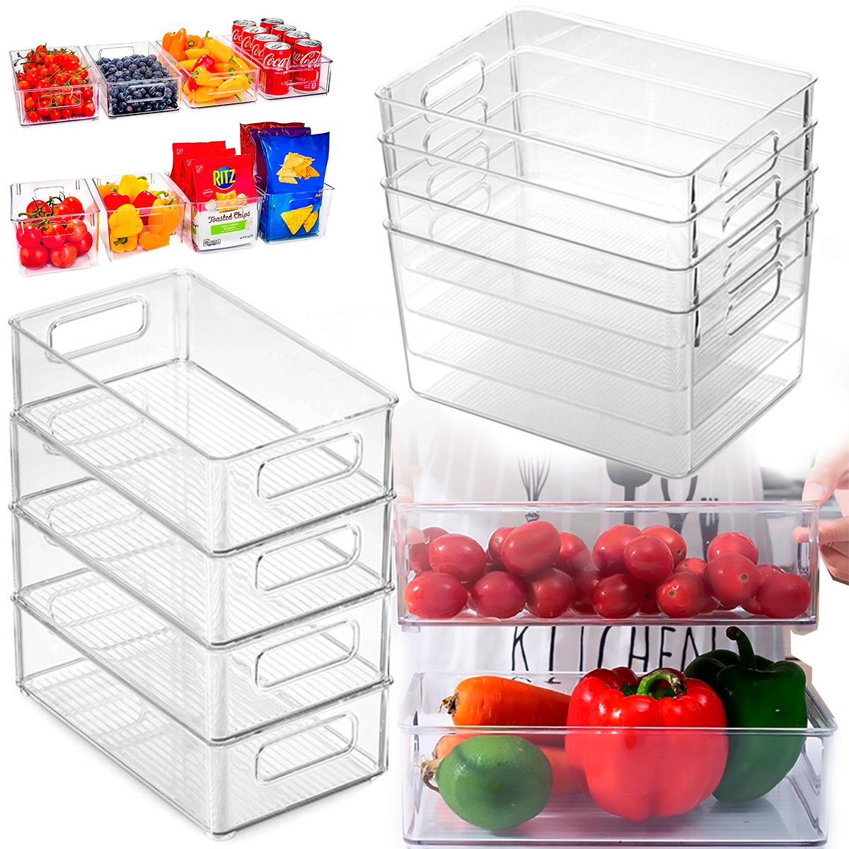Juego de 8 organizador para despensa ideal para refrigerador, alacenas y espacios de alimentos 4 piezas medianas y cuatro grandes, libres de BPA