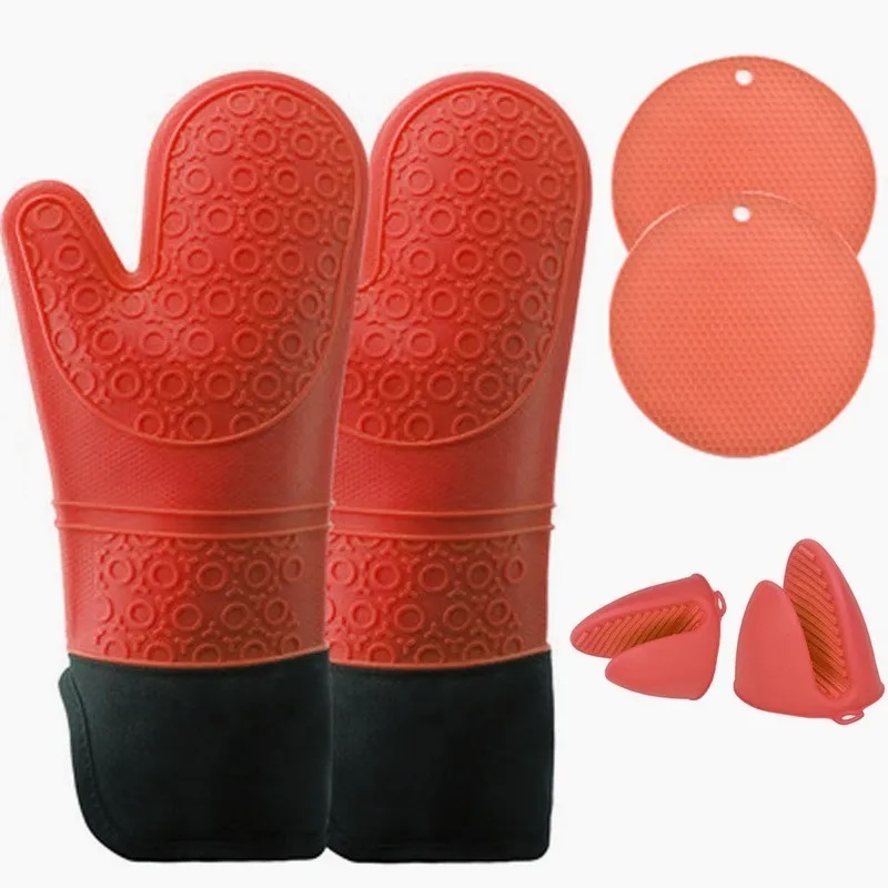 Guantes De Horno De Silicona Resistentes Al Calor De 6piezas Rojo
