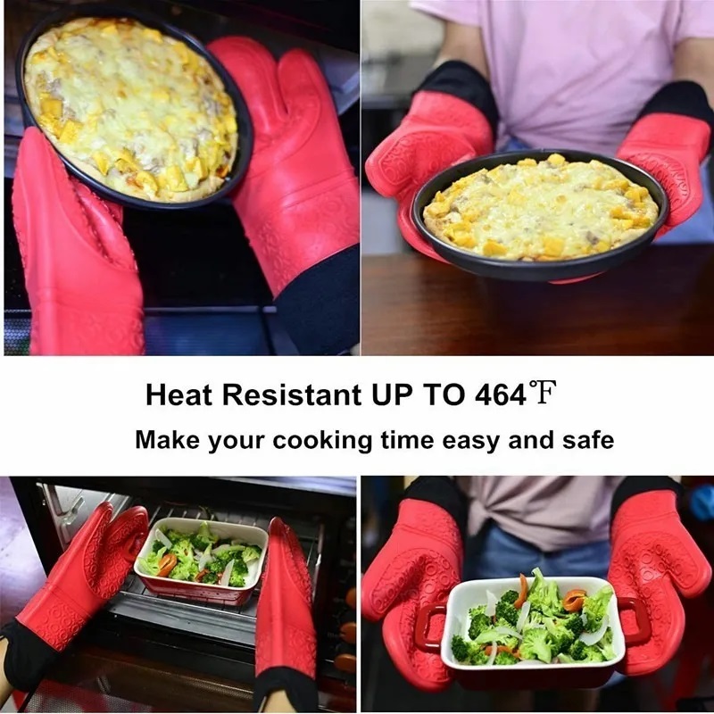 Guantes De Horno De Silicona Resistentes Al Calor De 6piezas Rojo