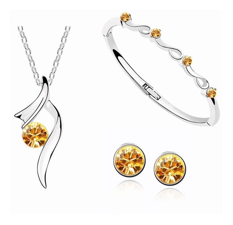 Conjunto De Joyas Para Mujer Collar, Aretes, Pulsera Color Amarill