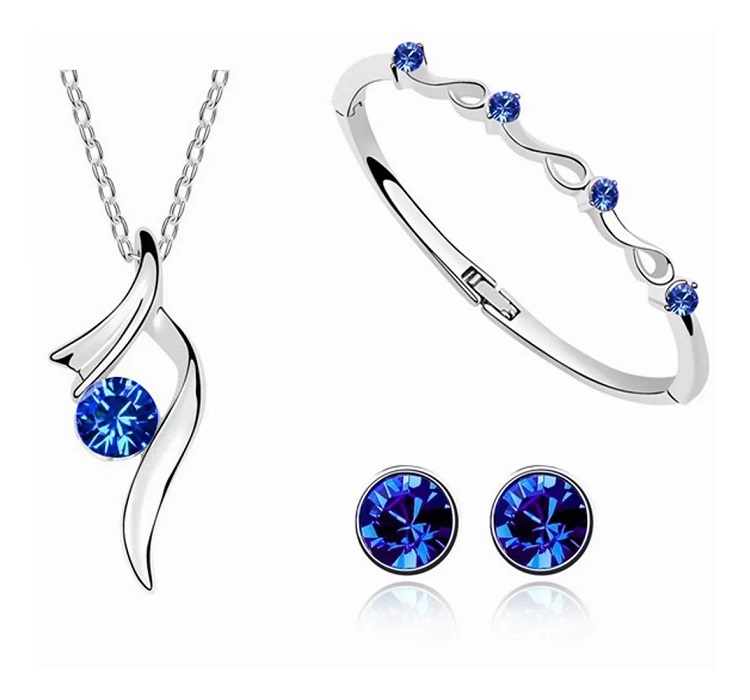 Conjunto De Joyas Para Mujer Collar, Aretes, Pulsera Color Azul